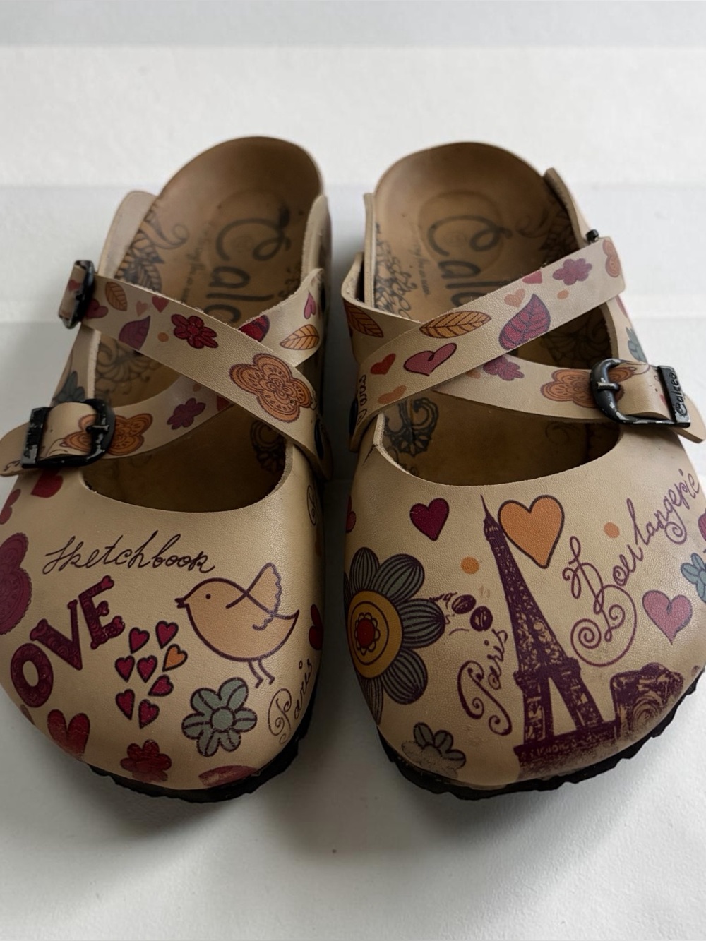 Calceo Paris Love Sketchbook Cross-Strap Clogs EU 37 Women’s 6.5–7